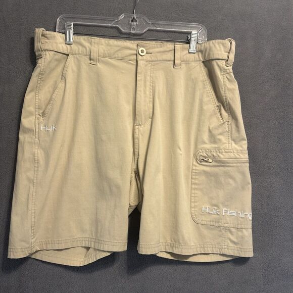 Huk Next Level 7.5" Fishing Shorts Mens Size XL Khaki Tan Performance Stretch - Picture 4 of 13